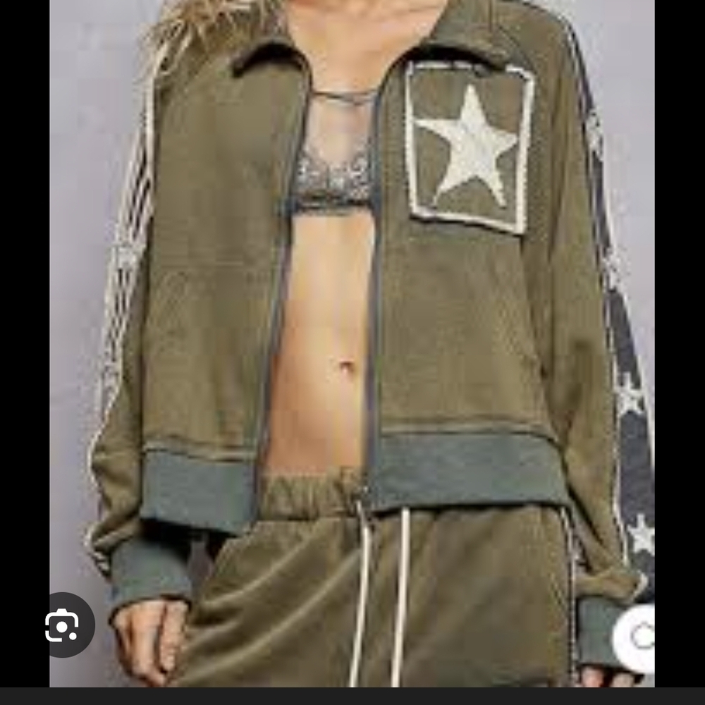 POL Olive Star-Trim Bomber Jacket